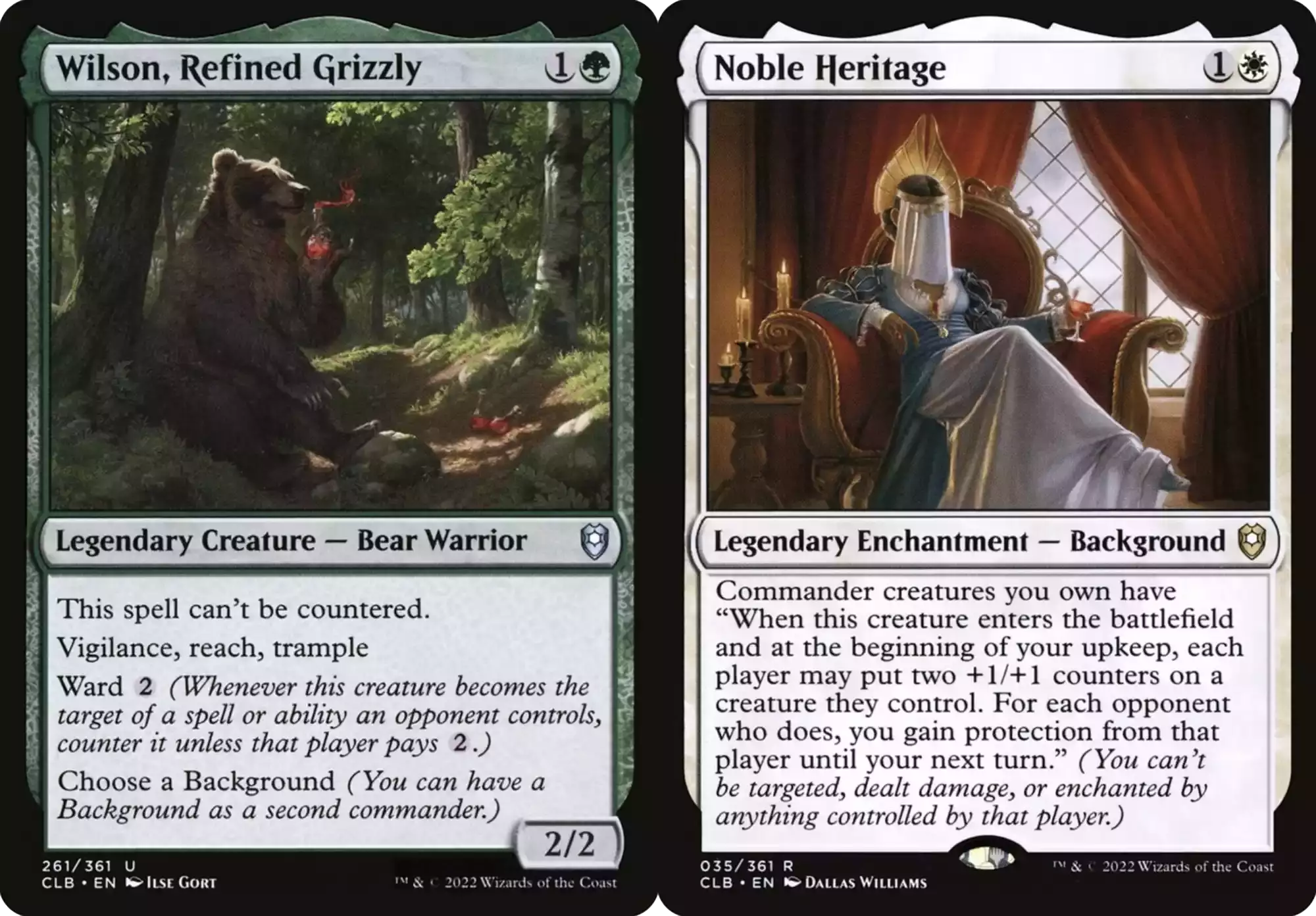 The deck's two commanders: Wilson, Refined Grizzly and Noble Heritage